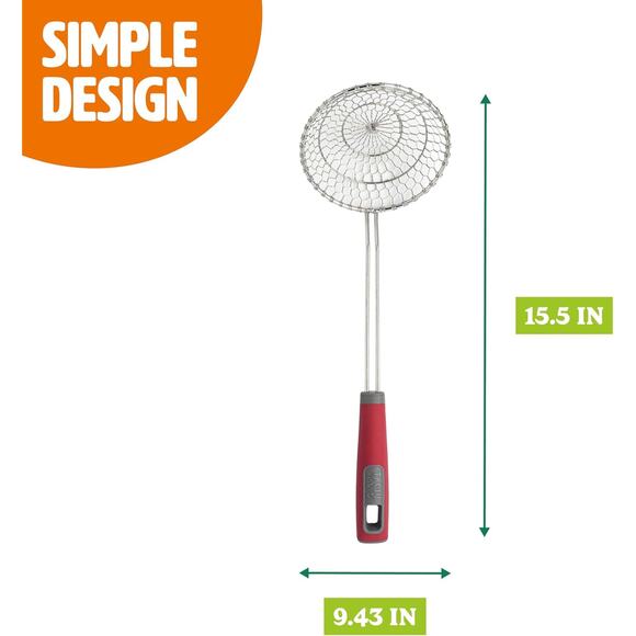 Tasty Skimmer Stainless Steel Kitchen Tool Red Comfort Grip Handle 5 Inch Round - Picture 2 of 5